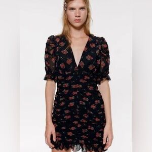 NWT ZARA Draped Ruched Floral Print Mini Dress Size Small